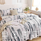 Nanko King Comforter Set 3pc, Art Grey White Printed Pattern Reversible Down Alternative Microfiber Bedding - All Season Duvet and 2 Pillowcases Bed Sets Modern for Women Men, Size 104 x 90 Gray Nanko