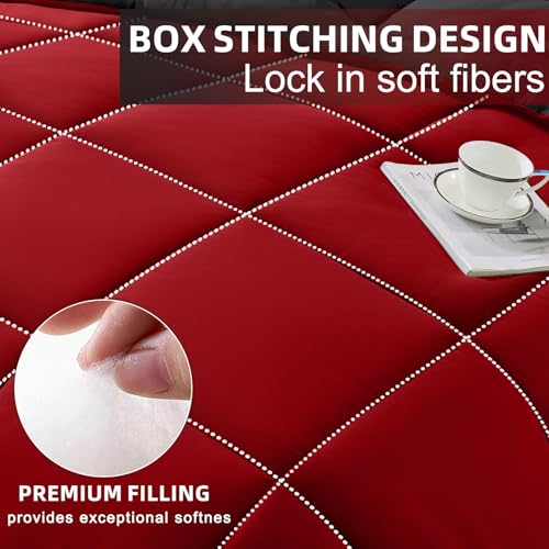 FUANNA King Size Comforter Set 7 Pieces, Reversible Bedding Sets with All Season Premium Comforter, Bed in a Bag King Includes Comforter, Flat Sheet, Fitted Sheet, Pillowcases & Shams, Red & Black