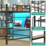 Loft Bed with Desk,Full Size loft bed, Loft Beds Full Size with 5 Fabric Storage Drawers & Stairs,Charging Station&LED Lights,Metal Bunk Bed with Desk, Removable Guard Ladder, Noise Free, Brown BYSAUD