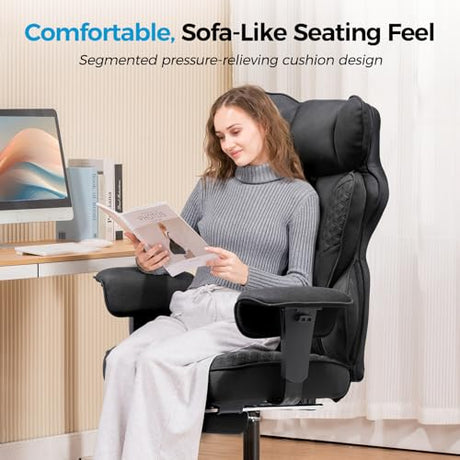 COMHOMA Big and Tall Office Chair 400LBS Wide Ergonomic Fabric Deluxe Embossing Designed Gaming Chair with Foot Rest,150°Reclining Adjustable Armrests Pocket Spring Back Support and Pillow COMHOMA