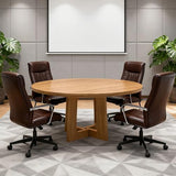 47-Inch Round Conference Table Wooden Wood Base, Modern Wooden Conference Table for 4-6 People, Easy Assembly Boardroom Table (Natural) TMGSK