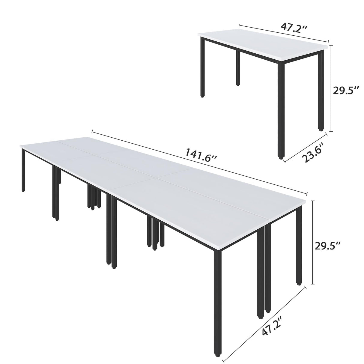 Bonzy Home Conference Tables 12ft Office Computer Desk for Meeting Room Study Writing Printer Table Save Space Design for 14 People 6PCS 141.6"x47.2"x29.5", White Bonzy Home