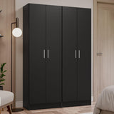 Madesa Wardrobe Armoire Closet Pantry Storage Cabinet with 4 Doors and 10 Utility Shelves 47" L Wooden Organization Unit for Bedroom, Office, Laundry Room, Kitchen, and Garage (Black) Madesa