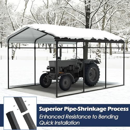 Xilingol Metal Carport, Heavy Duty Carport Canopy with Galvanized Steel Frame and Roof, Outdoor Storage Shed, Car Tent Garage Shelter for Pickup, Truck, Boat and Tractor (10x15 FT Black) Xilingol