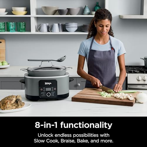 Ninja MC1001 Foodi PossibleCooker PRO 8.5 Quart Multi-Cooker, with 8-in-1 Slow Cooker, Pressure Cooker, Dutch Oven & More, Glass Lid & Integrated Spoon, Nonstick, Oven Safe Pot to 500°F, Sea Salt Grey (Renewed) Ninja