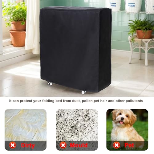Rollaway Bed Cover 39.5"x15.5"x45.2" Dustproof and Waterproof Folding Bed Storage Cover Large Camping Cots Cover, Easy on and Off, Black UUFCTY