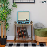 Ilyapa 2-Tier Gold Metal Record Player Stand with 16 Slot Vinyl Record Holder - Honeycomb Design Turntable Shelf with Vinyl Shelf Ilyapa