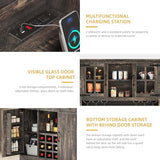 DWVO Coffee Bar Cabinet with Power Outlet/Lights, 72" Farmhouse Pantry Cabinet with Storage Shelves and 3 Drawers, Tall Liquor Cabinet Bar Cabinets for Home/Living Room, Dark Rustic Oak DWVO