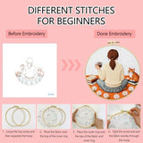 Zhenqing Coffee Girl Embroidery Kit for Beginners, Pre-Printed 29x29cm Fabric with 20cm Hoop & Threads, Cozy Reading Scene with Cat for Home Decor(C0188)