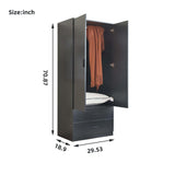 Yapai Modern 2 Door Wardrobe with 2 Drawers – Freestanding Bedroom Closet Organizer, Space-Saving Armoire Storage Cabinet, Black Finish yapaihome