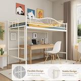 IDEALHOUSE Loft Bed Twin Size with Ladder & Full Safety Guardrail, Heavy Duty Metal Twin Loft Bed 400 Lbs Load Capacity, Space-Saving, Noise Free, No Box Spring Needed, Easy Assembly, Cream White IDEALHOUSE