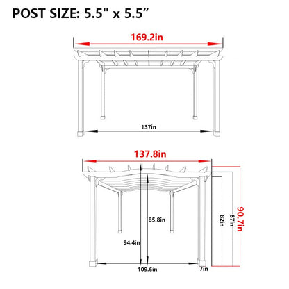 Yardenaler 12x14 FT Wooden Pergola, Cedar Wood Gazebo with Arched Roof, Outdoor Garden Shelter with Stakes Included, Patio, Deck, Backyard, Lawn - WoodArtSupply