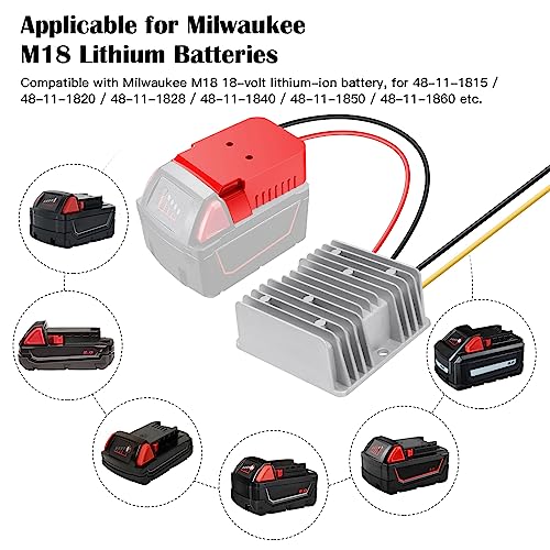DC Power Aadpter for Milwaukee M18 Battery 18V to 12V Step Down Voltage Converter 15A MAX 180W Inverter Automatic Buck Converter DC Voltage Regulator with Upgraded Low Voltage Protection and Switch CHoiKWong