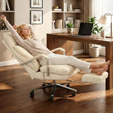 OKUP® M76 Recline Office Chair with Footrest, 160° Infinite Reclining 10" Thick Executive Desk Chair, 420lb Heavy Duty Big and Tall, Adjustable Seat Depth, Cream OKUP