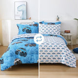 Mooreeke Kids Twin Comforter Sets for Boys 6 Pieces Truck Blue Bedding Set for Teens Soft Microfiber Kids Bed in A Bag with Comforter, Sheet Set, Shams and Decorative Toy Pillow All Season Mooreeke