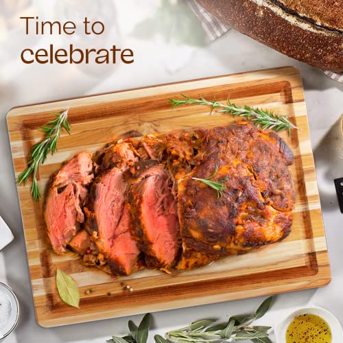 Yes4All Solid Teak Cutting Boards for Kitchen, [17''L x 13''W x 1.5” Thick] Medium Edge Grain Butcher Block Cutting Board, Food Safe Surface Wood Yes4All