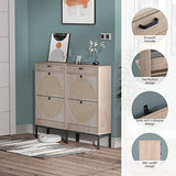 Brafab Shoe Storage Cabinet with 2 Flip Drawers&1 Small Drawer, Slim Entryway Shoe Organizer with Half Round Woven Rattan Doors for Sneakers… Brafab