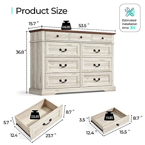 LINSY HOME Drawers Dresser for Bedroom, Wood Bedroom Dresser Farmhouse Drawer Chest, Tall Dresser for Closet, Dressers Organizer for Living Room, Closet, Hallway - WoodArtSupply