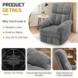 Korser Recliner Chair, Swivel Rocker Recliner Chair for Adults, Small Recliners for Small Spaces, Manual Recliner with Side Pockets, Upholstered Nursery Rocking Chair for Living Room, Chenille, Grey