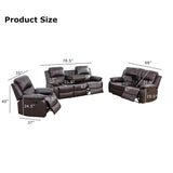 Toseslo Manual Reclining Couch Sofa Set with Drop-Down Table, 3 Pieces Brown Leather Recliner Couch Sets, Living Room Furniture Sets, Recliner Sofa with Storage Console/Cup Holder for Home/Apartment Toseslo