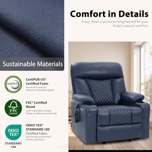 EONIX Power Lift Recliner Chair for Elderly with Heat and Massage, 400lbs Heavy Duty Electric Recliner Chairs for Adults with Cup Holders and USB Charging Ports, SLRY019020, Navy Blue