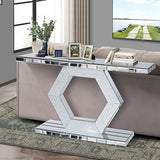 Mcltopz 55" Silver Mirrored Console Table, Rectangle Sofa Table with Sparkling Crystal Hexagon Base, Modern Luxury Mirrored Furniture with with Diamond Glass Effects for Entryway Hallway Entrance Mcltopz