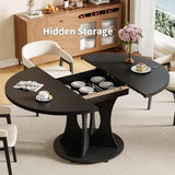 iPormis 43.3-59 Inch Extendable Round Dining Table for 6-8 People, Oval Dinner Table with Adjustable Top and A Stable Round Pedestal Base, Space Saving Wooden Kitchen and Dining Table, Black iPormis
