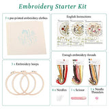 Harimau 3 Pack Embroidery Kit for Beginners , Floral Plant Pattern,Cross Stitch Kits Set , Including Stamped Embroidery Cloth with 3 Embroidery Hoops, Color Threads and Tools (Flower)