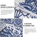 PHF Ultra Soft Paisley Duvet Cover Queen Size, Printed Bedding Set 3 Pieces, Comfy Farmhouse Pattern Duvet Cover Set with 2 Pillow Shams, Zipper Closure and 8 Ties, 90"x90", Royal Blue & White PHF