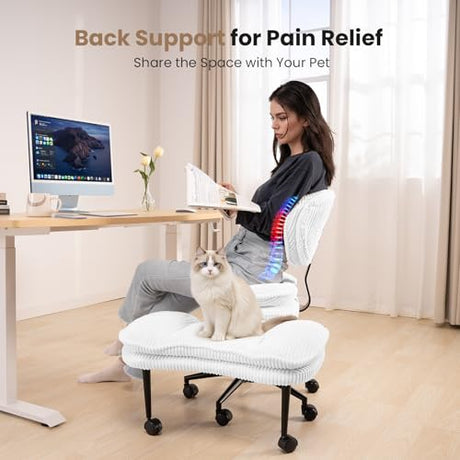 Cross Legged Office Chair, Ergonomic Cloud Criss Cross Desk Chair, Meditation Chair with Wheels, Height Adjustable Seat for ADHD, Wide Kneeling Chair with Back Support, Corduroy Fabric, White HOMRELEXA