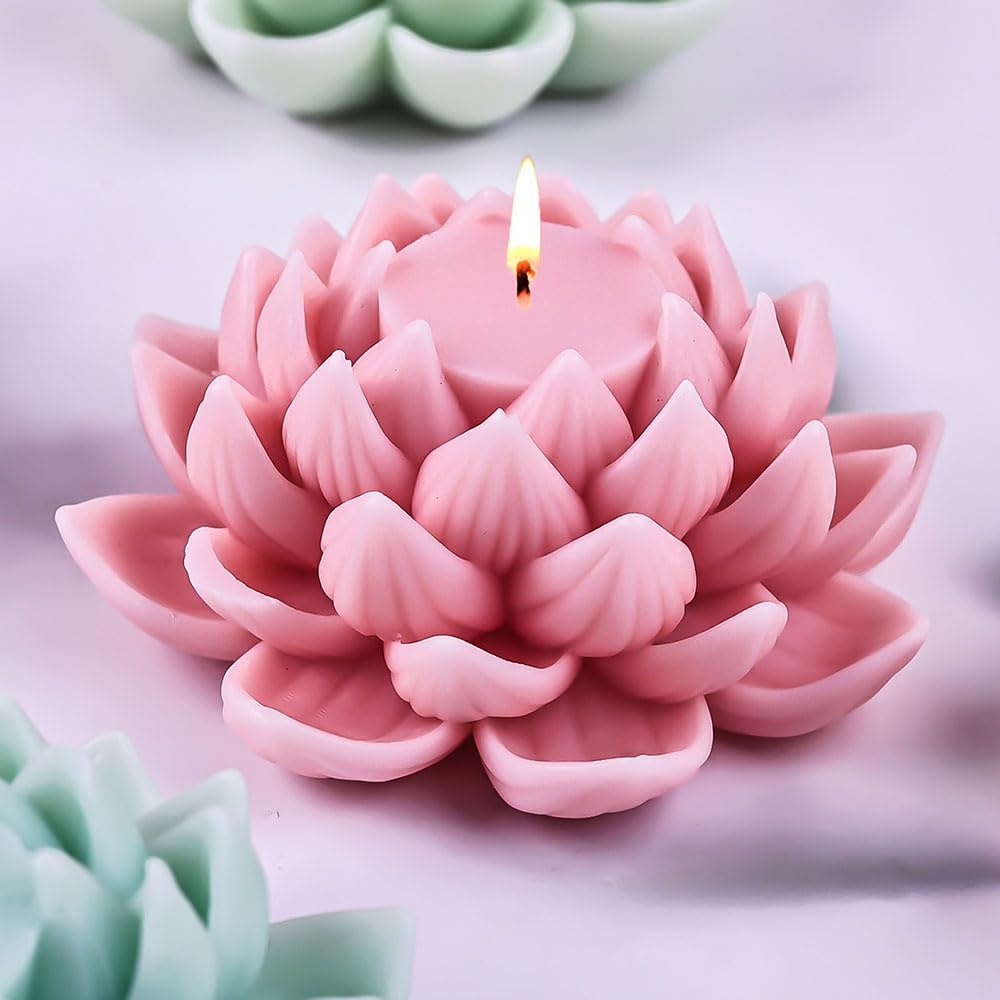 3D Lotus Candle Molds for Candle Making Supplies Flower Silicone Mold for Scented Candles Soap Making DIY Plaster Aromatherapy Candles Home Decor Floral Silicone Molds for Resin Epoxy Cement Gypsum RUIYDZ