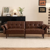 HALLYBEE Futon Sofa Bed, Sleeper Sofa, Small Couch with Storage Adjustable Armrests Pillows, Faux Leather Loveseat, Mid Century Modern Couches for Living Room, Bedroom, Apartment, Red Brown HALLYBEE