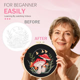 Huacan Embroidery Kit for Beginners Adults Includes Stamped Flower Pattern, Hoop, Color Threads,Tools,Easy to Follow Instruction (Mushroom)