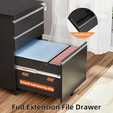 INTERGREAT 3 Drawer File Cabinet, Metal Filling Cabinet with Lock, Locking Office Mobile Cabinet with Wheels for Legal/Letter Size, Under Desk, Black INTERGREAT