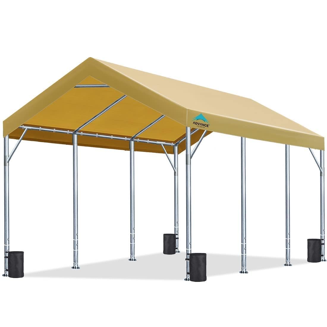 ADVANCE OUTDOOR 12x20 ft Heavy Duty Carport Potable Car Canopy Garage Party Tent Boat Shelter, Adjustable Height from 9.5 ft to 11 ft, Beige - WoodArtSupply