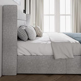 SHA CERLIN King Size Lift Up Storage Bed/Modern Wingback Headboard/Upholstered Platform Bed Frame/Hydraulic Storage/No Box Spring Needed/Wood Slats Support/Light Grey SHA CERLIN