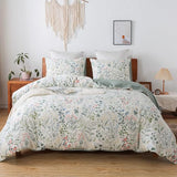 HoneiLife Duvet Cover Queen Size - 100% Cotton Comforter Floral Breathable Duvet Cover with Zipper Closure & Corner Ties,3pcs Wildflower Comforter Cover Sets- Fragrant Grass HoneiLife