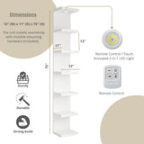 UrbanNook 7-Tier Floating Wall Shelf with LED Lights – White Modern Display Shelving Unit with Remote Control – Wall Mounted Bookshelf for Living Room, Bedroom, or Office Decor UrbanNook