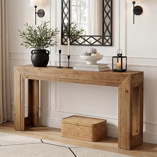LITTLE TREE 63" Solid Wood Console Table, Narrow Entryway Table for Entrance, Rustic Sofa Tables Behind The Couch for Living Room, Farmhouse Wooden Foyer Hallway Storage LITTLE TREE