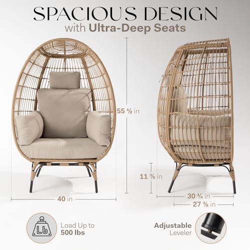 Bme Heavy Duty 500 Lbs Capacity Oversized Wicker Egg Chair for Outside, UV 2000 Hours Material with Non-discolouring Fabric Cushion, Durable Against Water, Weather Bme