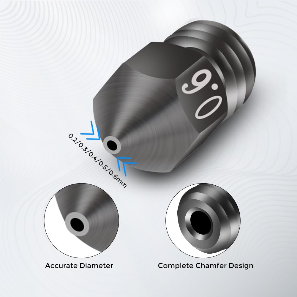 Creality 8pcs 3D Printer Hardened Steel MK8 Nozzles, Upgraded Tungsten Metal Extruder Nozzles 0.2mm, 0.3mm, 0.4mm, 0.5mm, 0.6mm with DIY Tools Storage Box for Creality Ender 3 Ender 3 V2 Sovol SV06 Creality