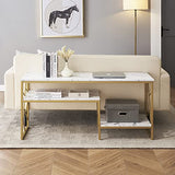 ivinta Narrow Console Table, White Entryway Table with Storage Shelf, Faux Marble Top Sofa Table with Gold Metal Frame, Modern Hallway Couch Table for Small Spaces, 6026 ivinta