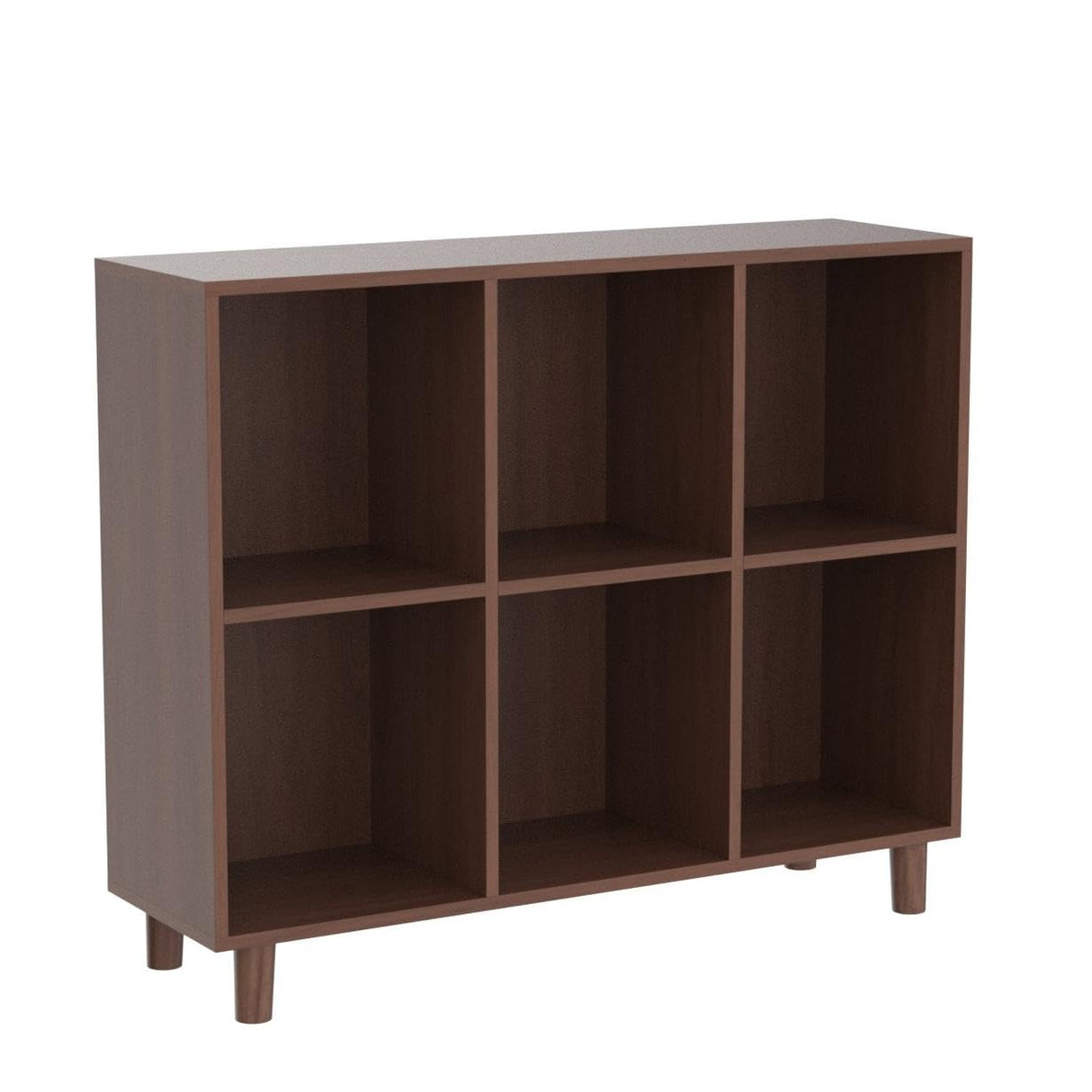 IOTXY Freestanding Open Cubes Bookcase - 2-Tier Floor Standing Wooden Storage Display Cabinet Organizer with Legs for Home Office, 6-Cubes Open Shelf Low Short Bookshelf, Walnut IOTXY
