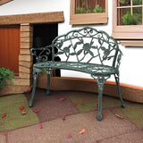 VINGLI 38.5" Patio Park Garden Outdoor Metal Rose Bench,Cast Iron Cast Aluminium Frame Antique Finish Chair,Accented Lawn Front Porch Path Yard Decor Deck Furniture for 2 Person Seat（Green&Black VINGLI