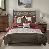 Madison Park Serene Faux Silk Comforter Set - Floral Embroidery Design, All Season Bedding Set, Matching Bed Skirt, Decorative Pillows, Red Cal King(104"x92") 7 Piece Madison Park