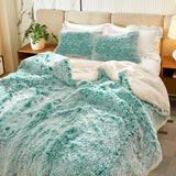 Flysheep Luxury Faux Fur Shaggy Fluffy Comforter Set Twin Size Mixed Aqua and White Long Hair, 3 Pieces Plush Flannel Sherpa Backing Reversible Soft Microfiber Bedding Set Super Warm for Winter Flysheep
