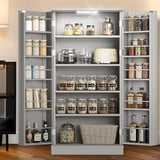 Furnaza LED Kitchen Pantry Storage Cabinets - 50 Inch Food Cabinets Buffet Cupboards with 2 Doors and Shelves Adjustable for Small Space in Dinning Room, Living Room, in Grey Furnaza
