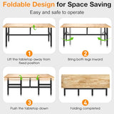 MUWOOD 72” Folding Workbench, 3000 LBS Capacity Heavy Duty Workbench, Height Adjustable Foldable Work Table, Rubberwood Collapsible Desk for Workshop, Garage, Office, Home MUWOOD