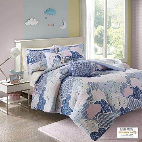 Intelligent Design Kids Comforter Vibrant Fun and Playful Unicorn Print Down Alternative All Season Children Bedding-Set, Girls Bedroom Décor, Twin/Twin XL, Cloud Blue with 2 dec pillows Intelligent Design