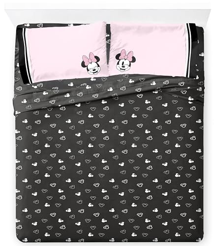 Jay Franco Kids Sheet Set with Fitted, Flat Sheets & Pillow Cover - Ultra-Soft Bedding with Pillowcase for Room Decor, Black - Minnie Mouse, 4 Piece Full Jay Franco